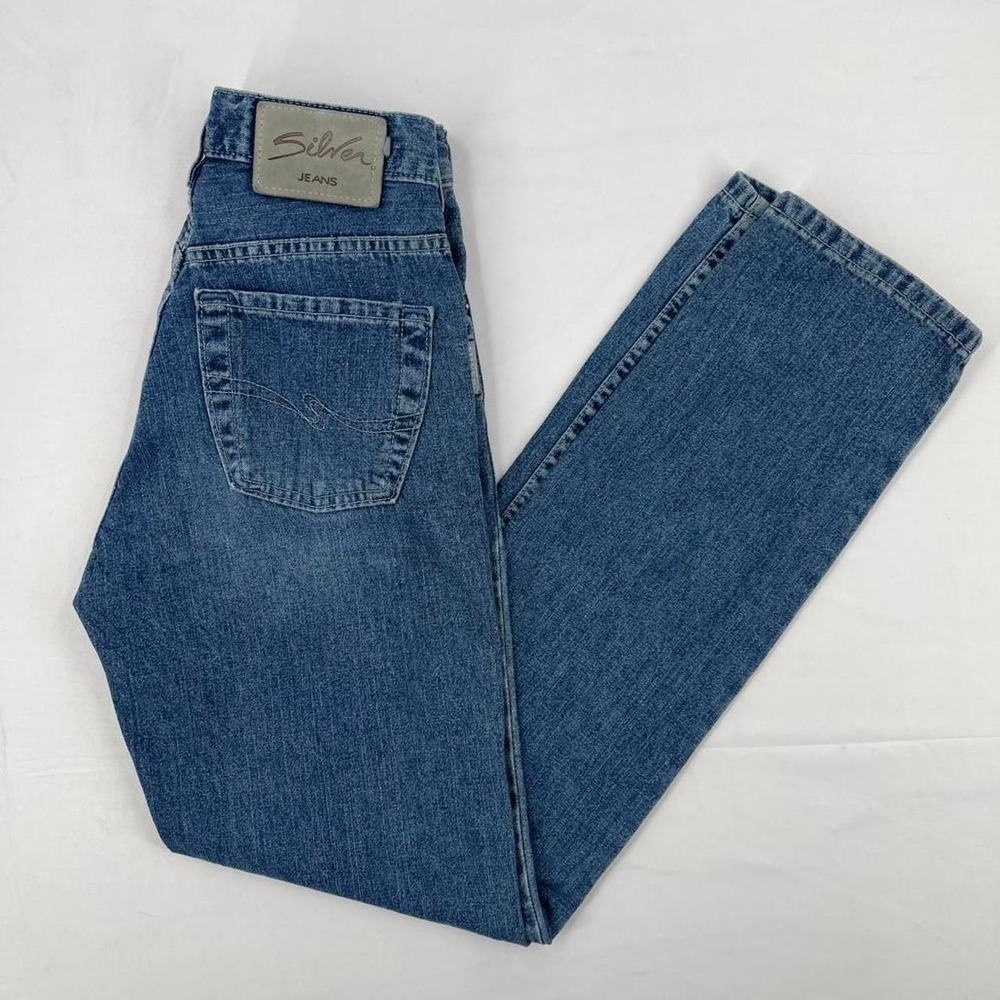 Vintage‎ 90s High Rise Silver Mom Jeans Straight Leg Western Retro Classic 26 XS
